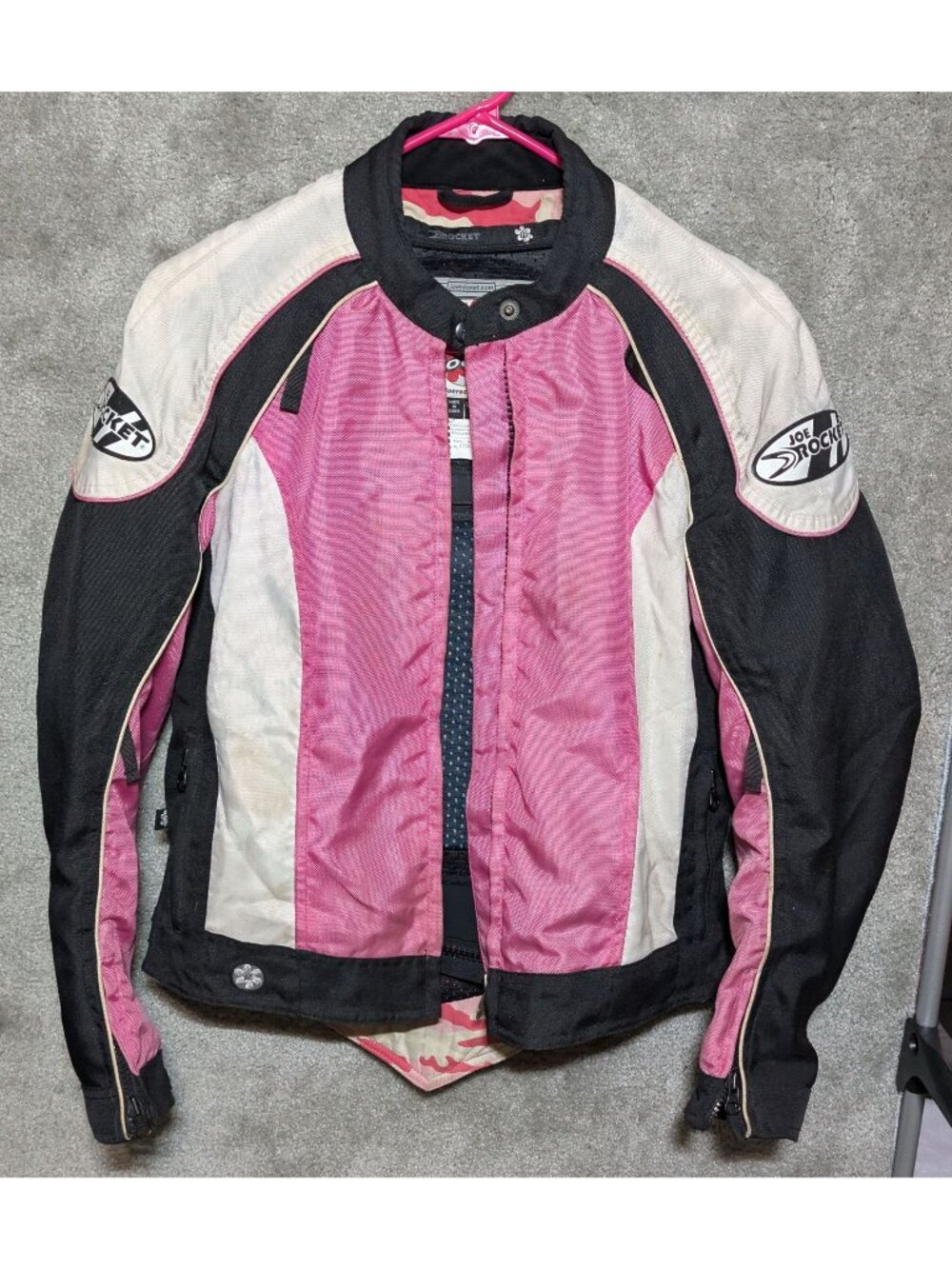 097 Joe Rocket Girl Womens S Pink White Black Motorcycle Riding Jacket